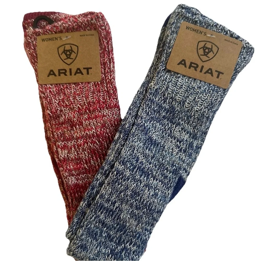 Ariat Knee High Cowboy Boot Socks-2 Pack-Capt. Blue/Tango Red Chunky Knit